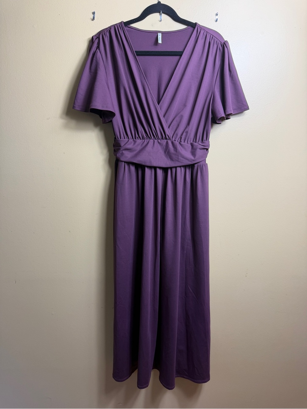 Halara V Neck Short Sleeve Draped Flowy Midi Dress purple. Small